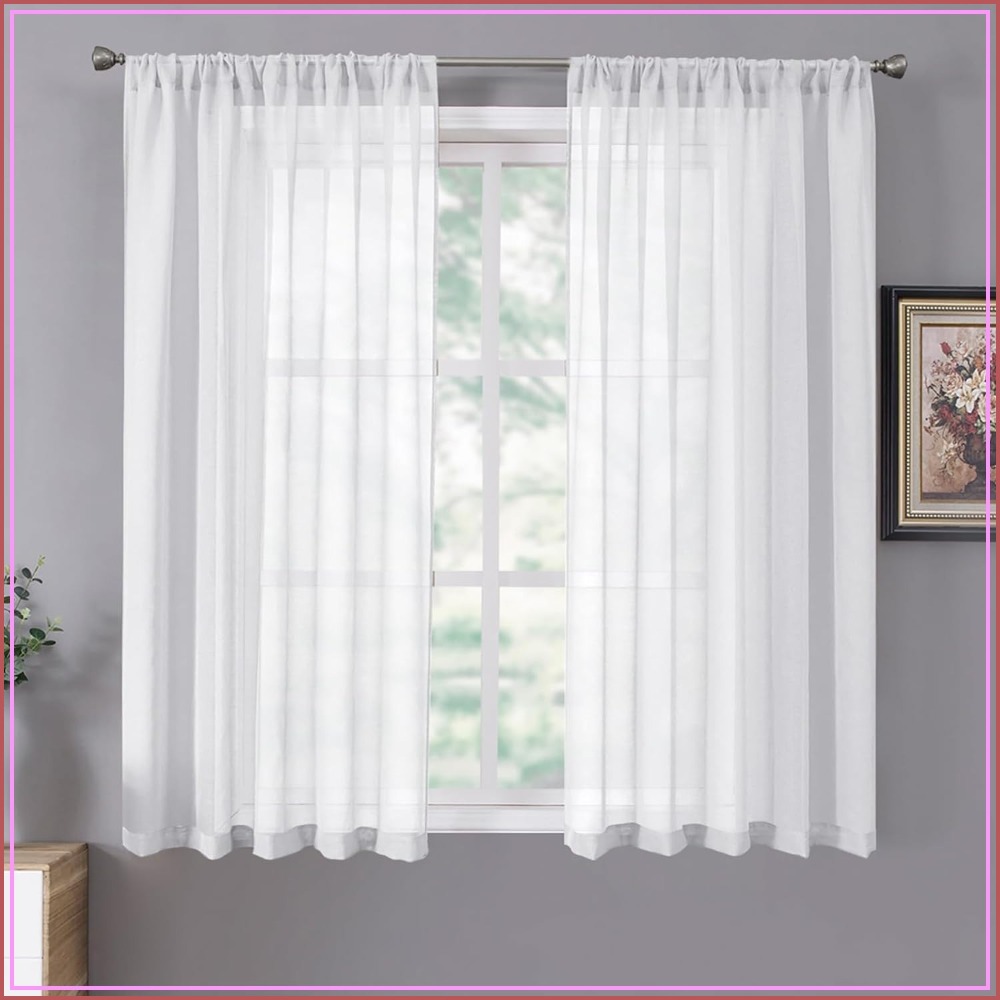 Curtain Sheer Voile - Linen Textured Sheer Curtains, Light Filtering