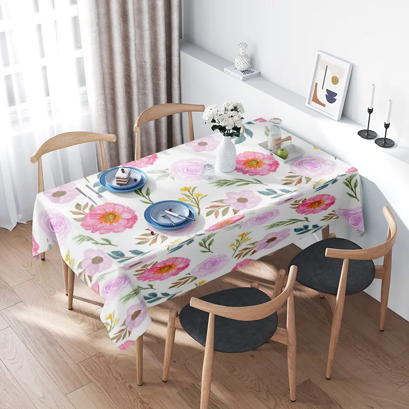 Home Textiles Today News - Floral Print Tablecloth Pink Flowers Greenery