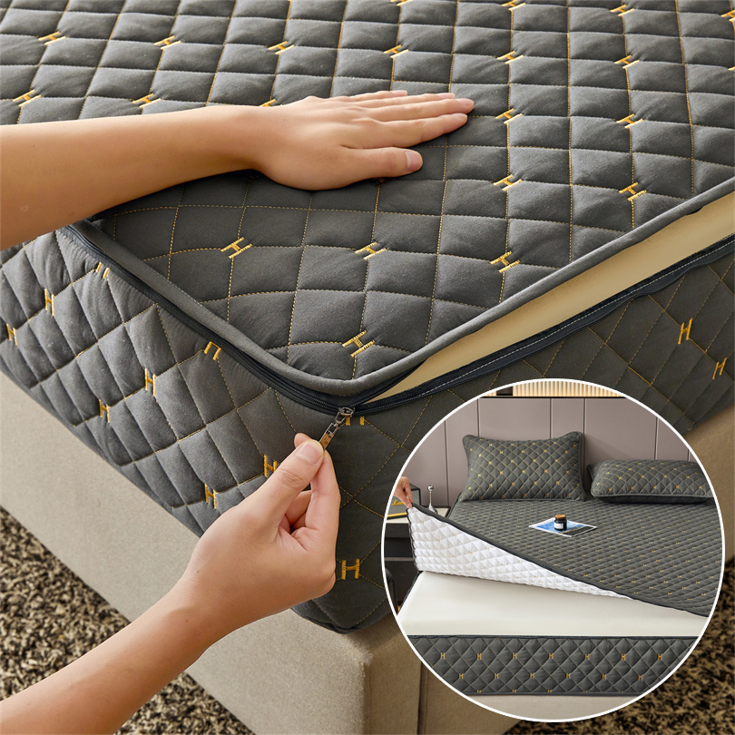 Mattress Pad Topper - 6-Sides Cotton Mattress Cover with Zipper