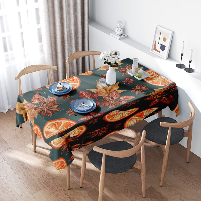 Home Textiles Today News - Autumn Leaves Tablecloth Orange Slices Floral