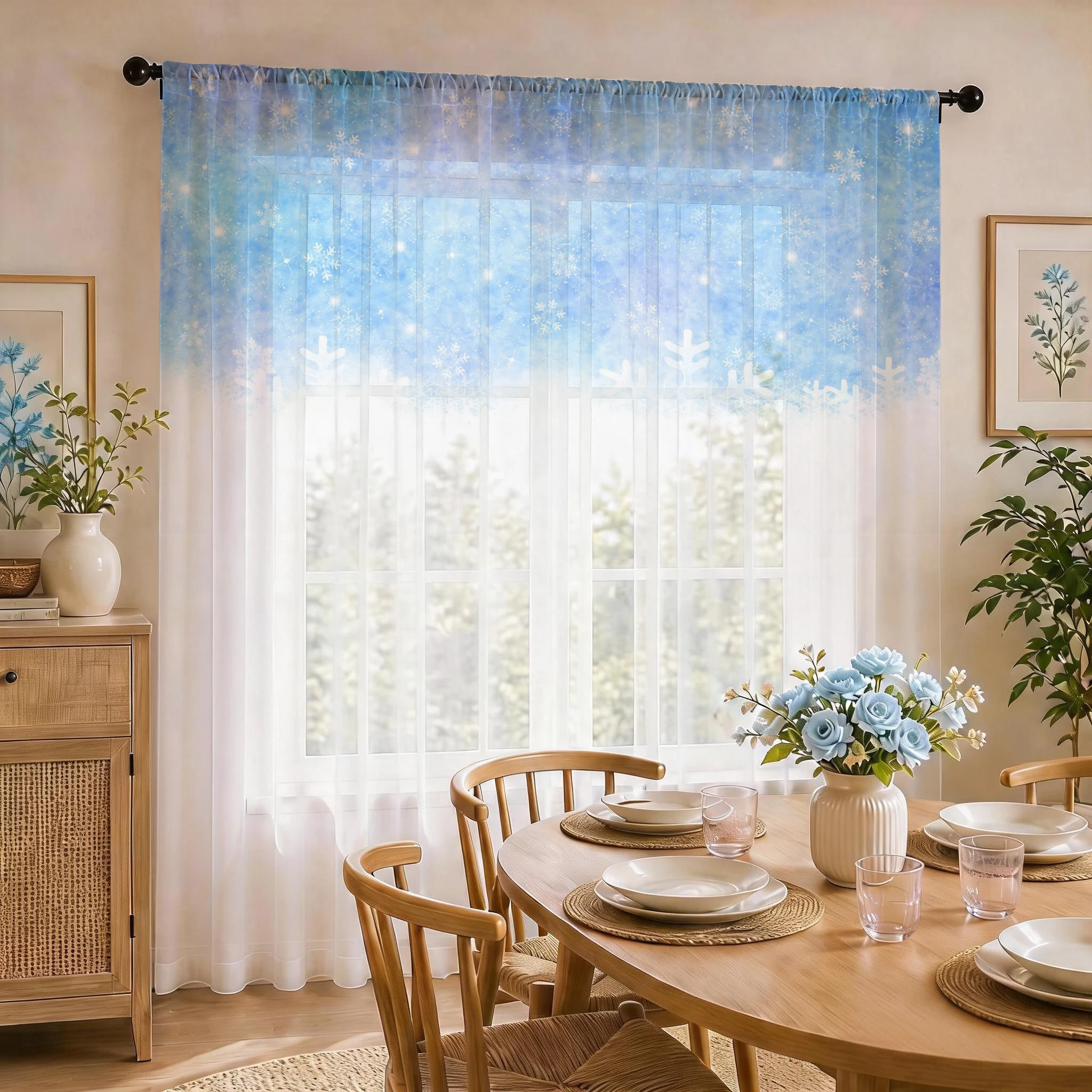 Curtain Sheer Voile - Floral Gradient Sheer Curtain, Good Quality