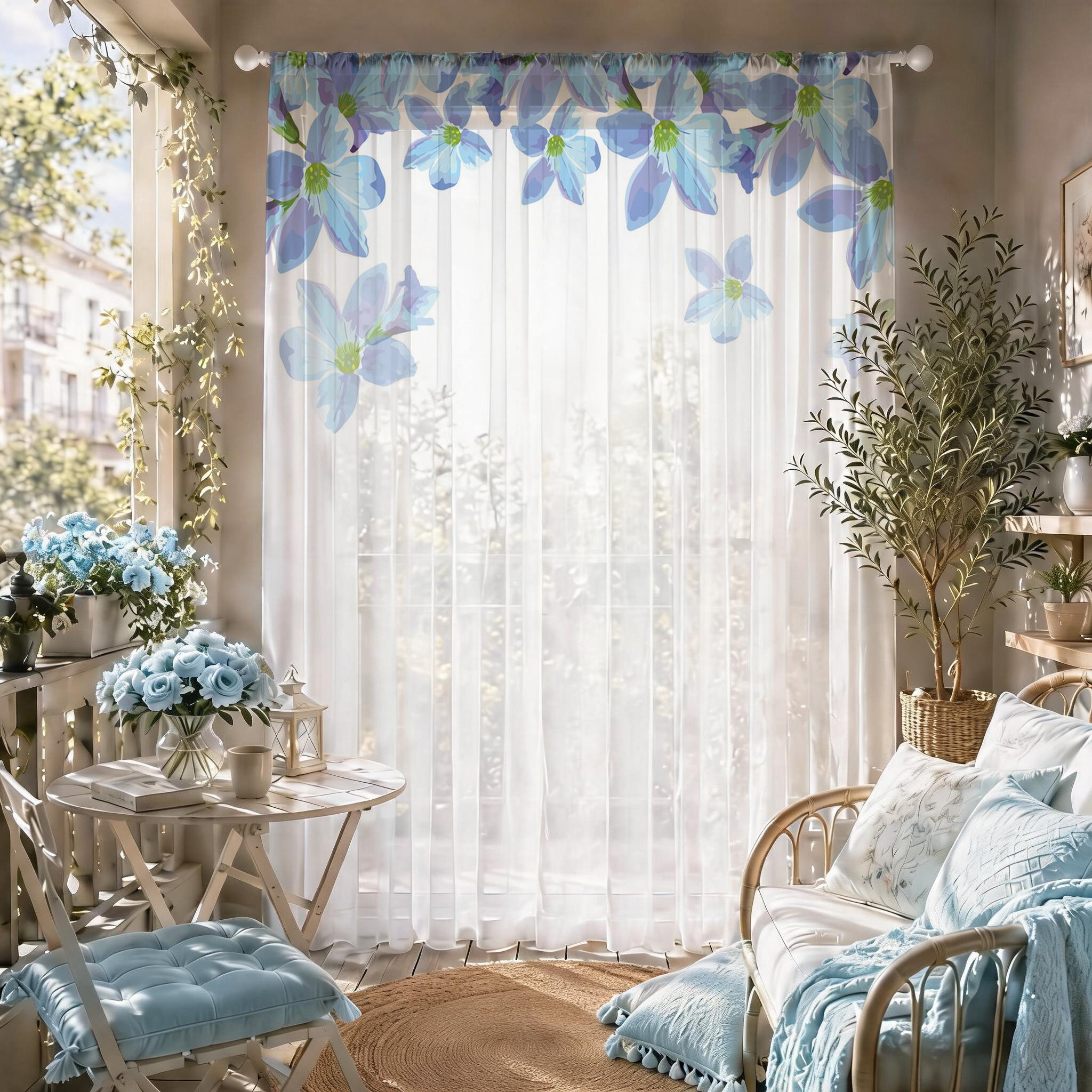 Blue Floral Gradient Sheer Cur - Curtain Sheer Voile recensione e prezzo
