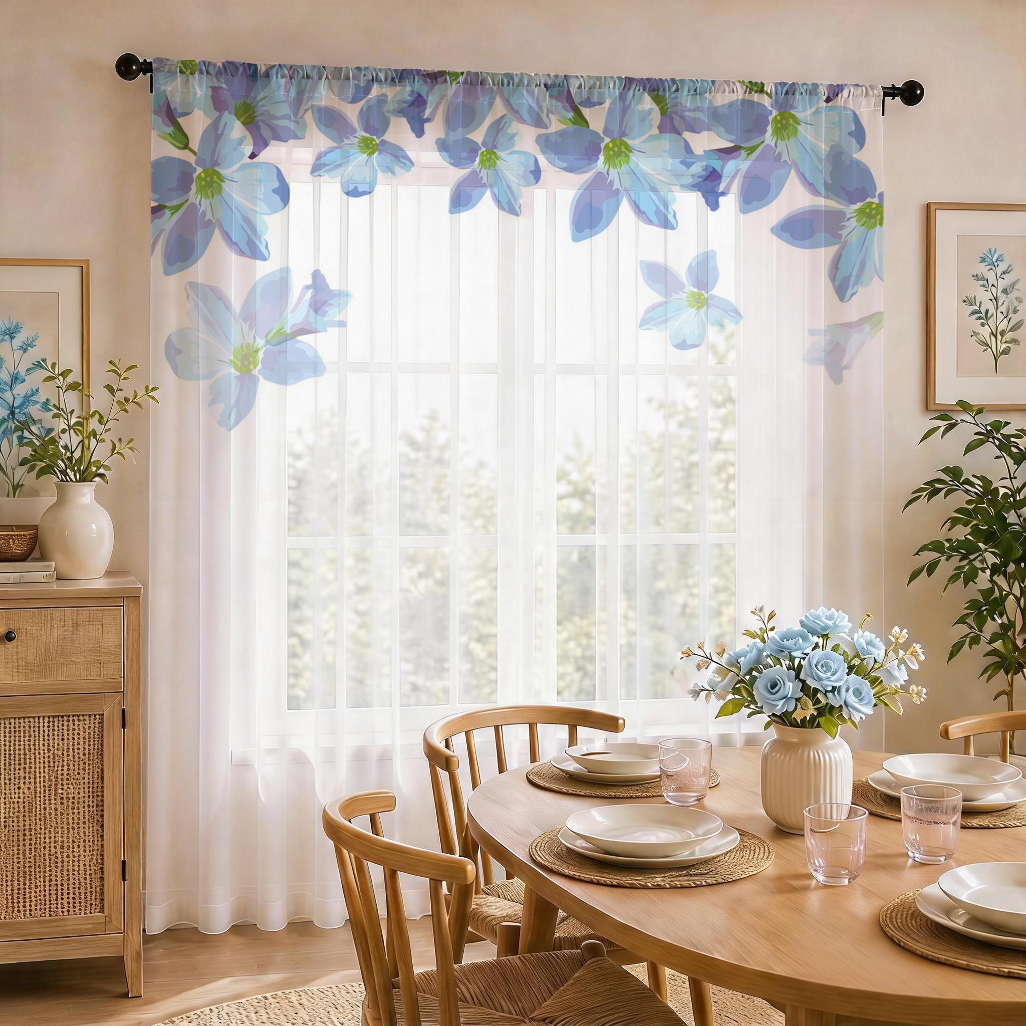 Blue Floral Gradient Sheer Cur - Curtain Sheer Voile recensione e prezzo