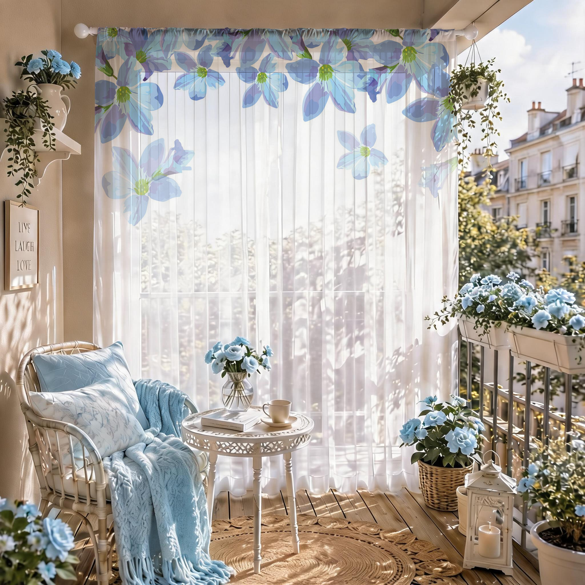 Blue Floral Gradient Sheer Cur - Curtain Sheer Voile recensione e prezzo