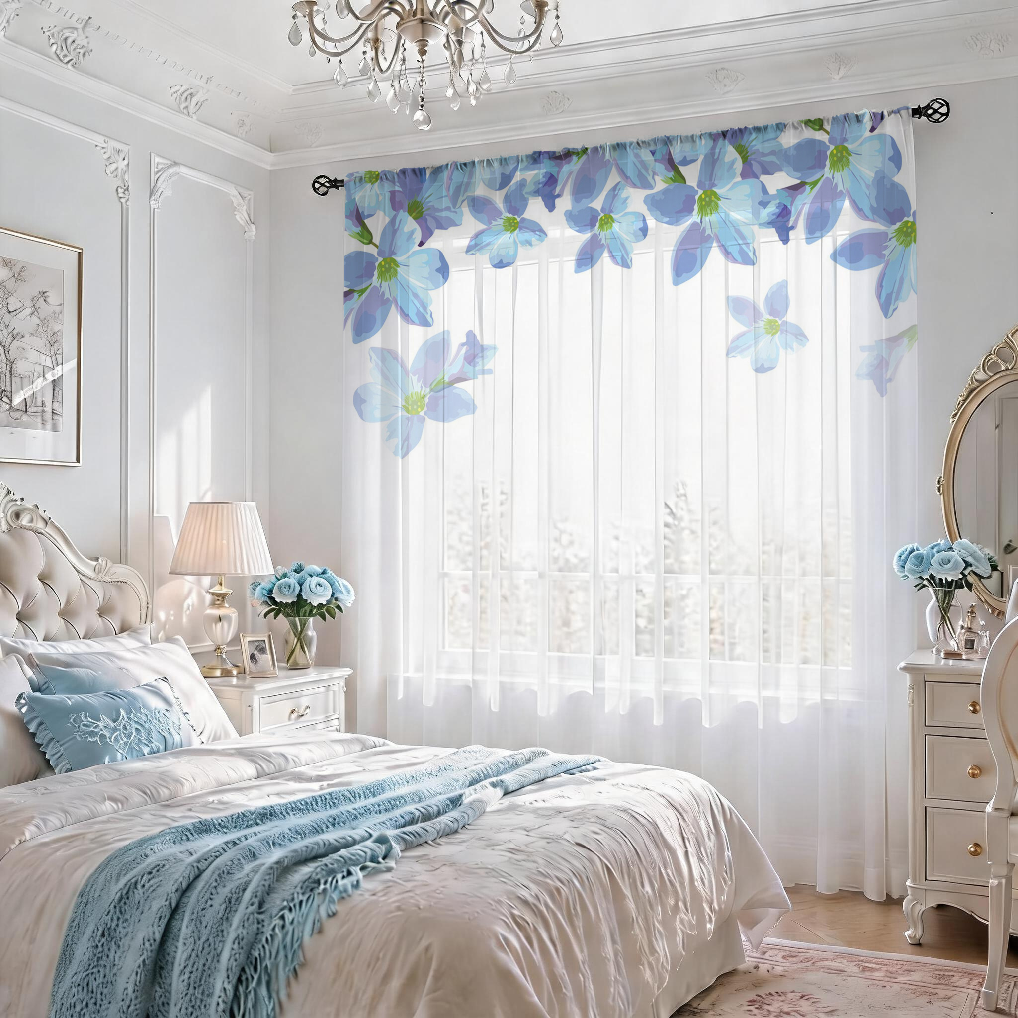 Blue Floral Gradient Sheer Cur - Curtain Sheer Voile recensione e prezzo