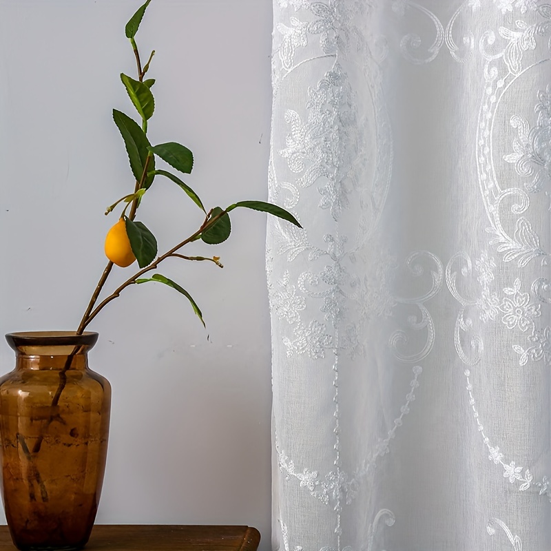 1pc White Embroidered Sheer Cu - Curtain Sheer Voile recensione e prezzo