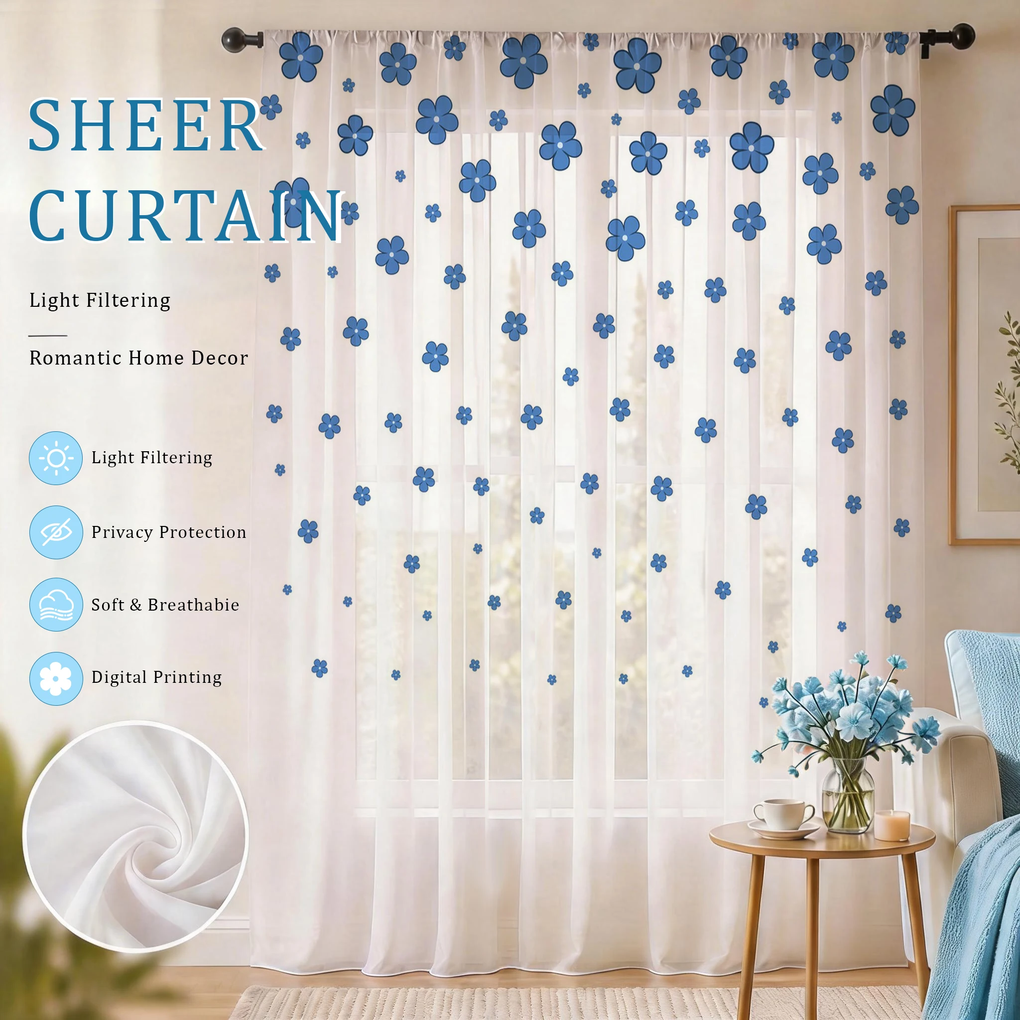 Light blue Modern Gradient She - Curtain Sheer Voile recensione e prezzo