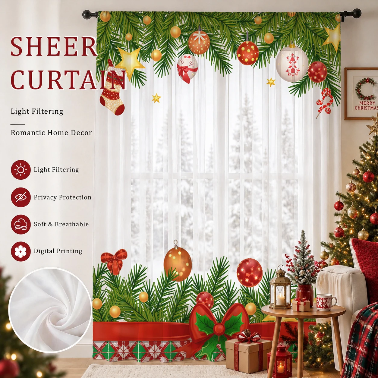 Christmas Day Gradient Sheer C - Curtain Sheer Voile recensione e prezzo