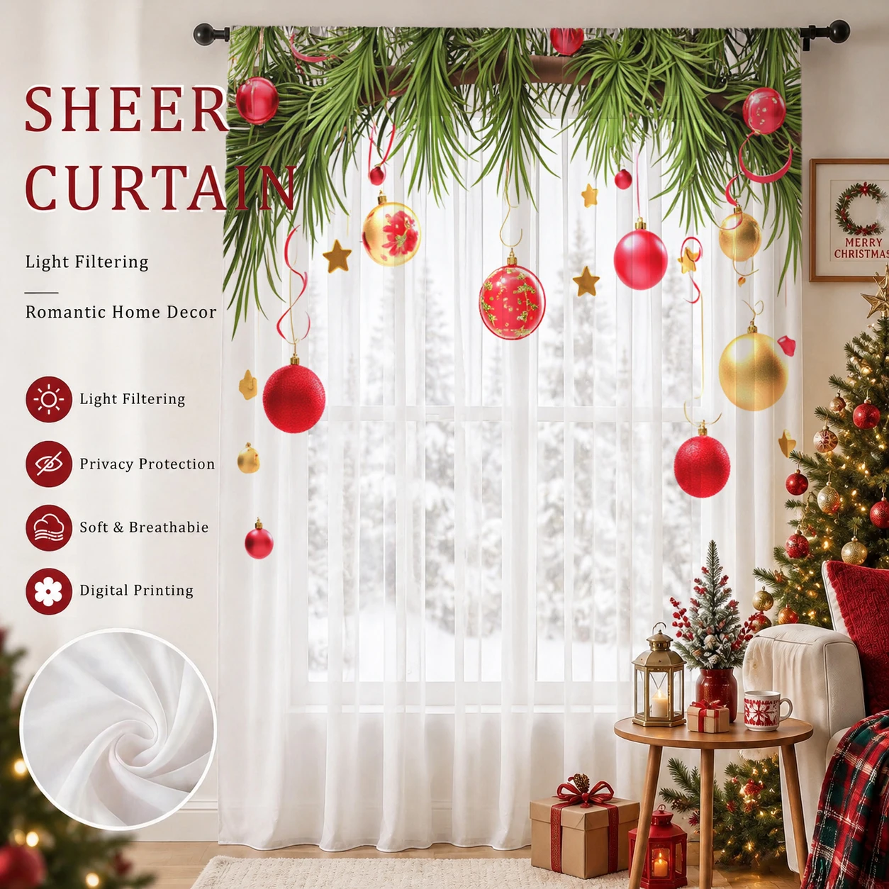 Christmas Gradient Sheer Curta - Curtain Sheer Voile recensione e prezzo