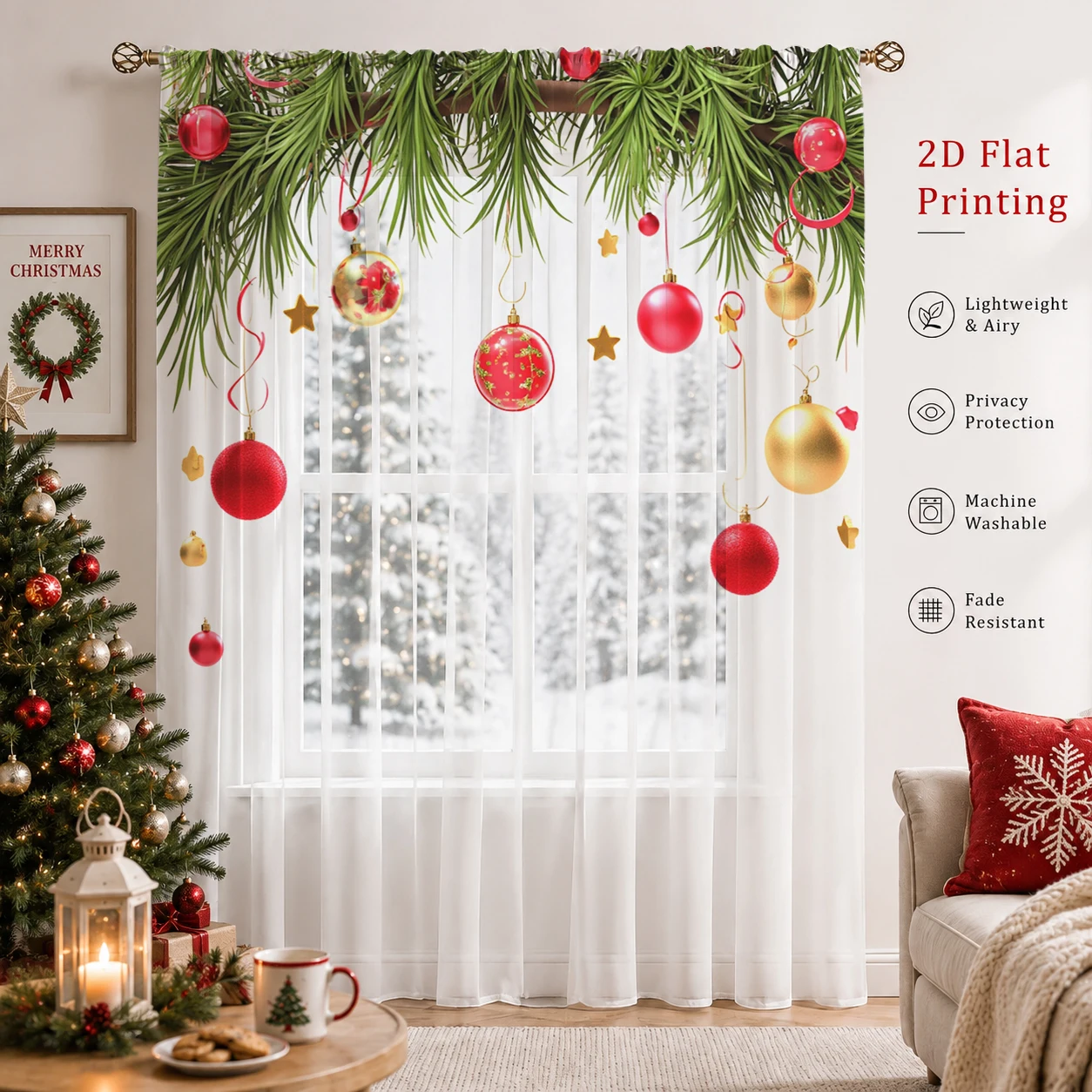 Christmas Gradient Sheer Curta - Curtain Sheer Voile recensione e prezzo