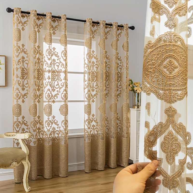 1pc Khaki 3D Embossed Sheer Cu - Curtain Sheer Voile recensione e prezzo