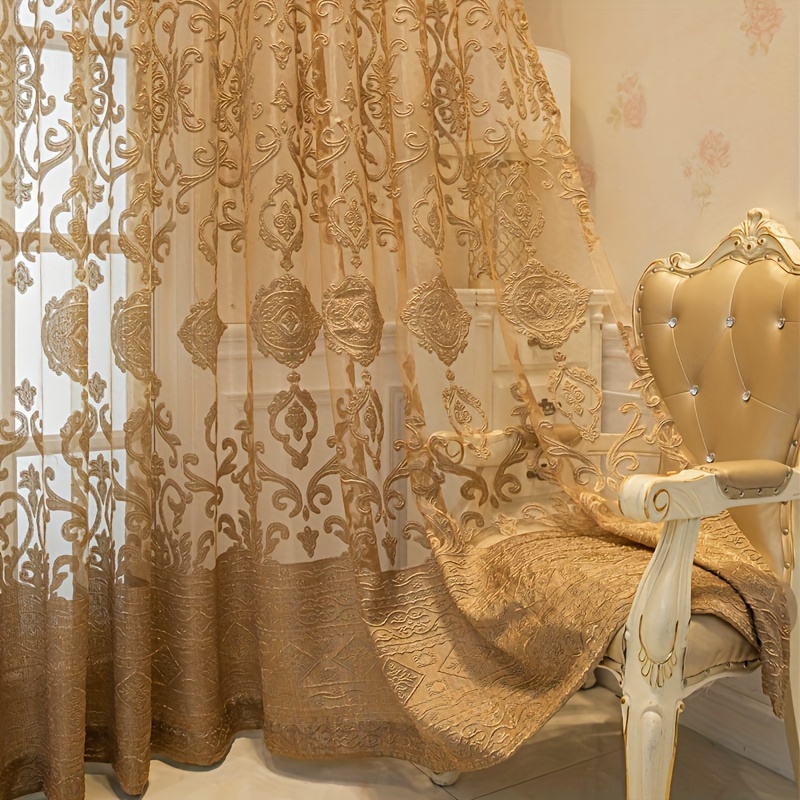 1pc Khaki 3D Embossed Sheer Cu - Curtain Sheer Voile recensione e prezzo