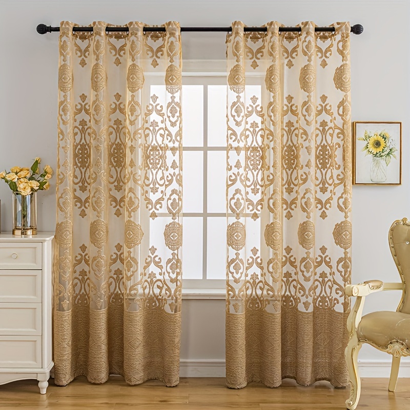 1pc Khaki 3D Embossed Sheer Cu - Curtain Sheer Voile recensione e prezzo