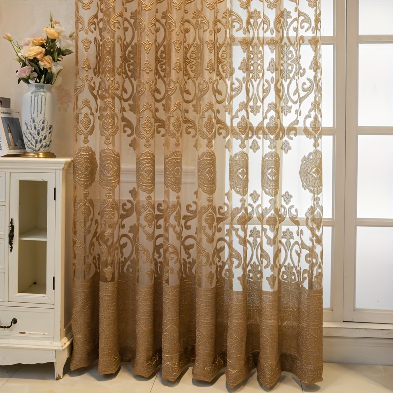 1pc Khaki 3D Embossed Sheer Cu - Curtain Sheer Voile recensione e prezzo