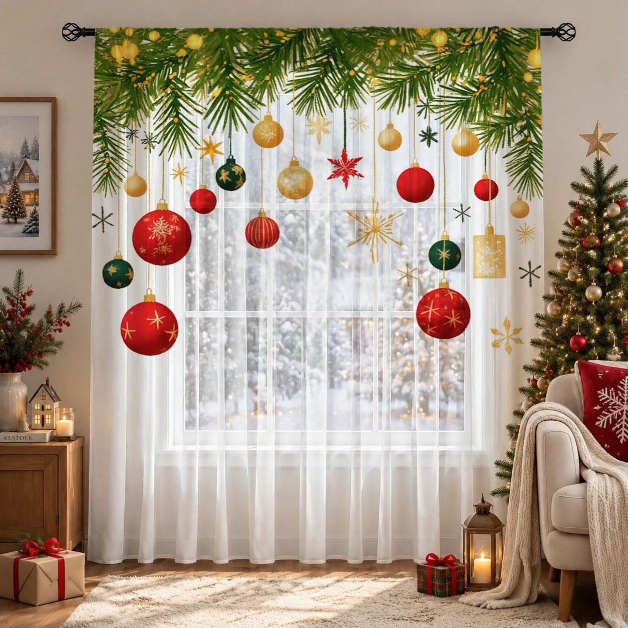 Christmas Gradient Sheer Curta - Curtain Sheer Voile recensione e prezzo