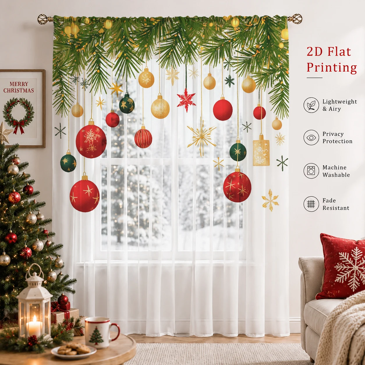 Christmas Gradient Sheer Curta - Curtain Sheer Voile recensione e prezzo