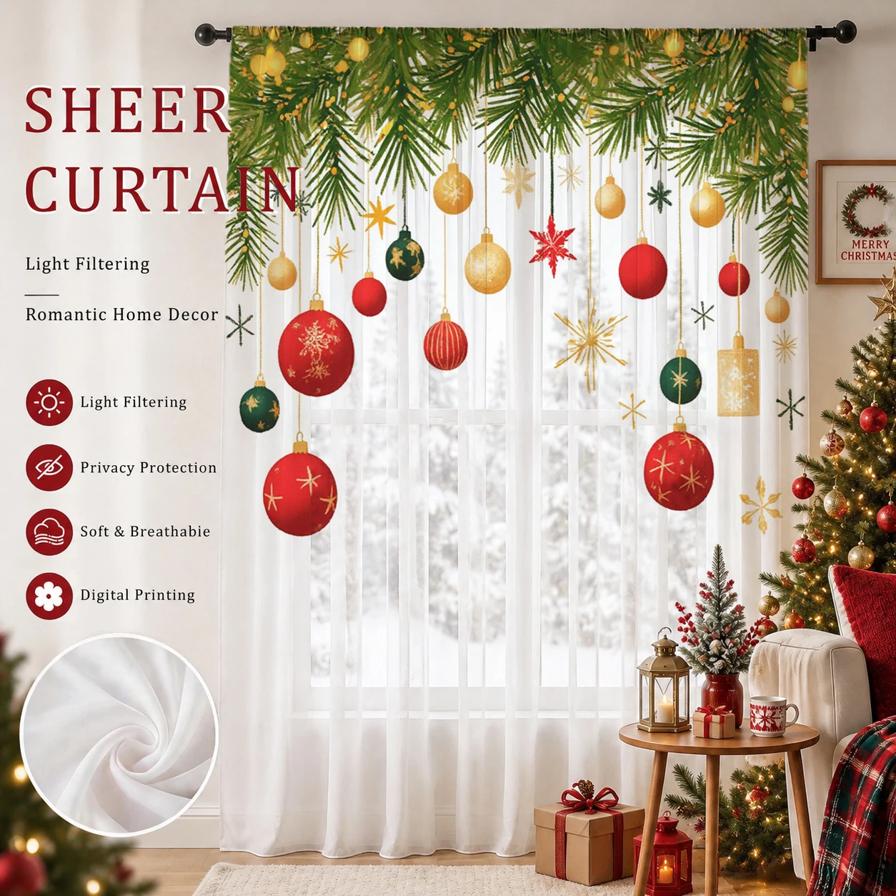 Christmas Gradient Sheer Curta - Curtain Sheer Voile recensione e prezzo